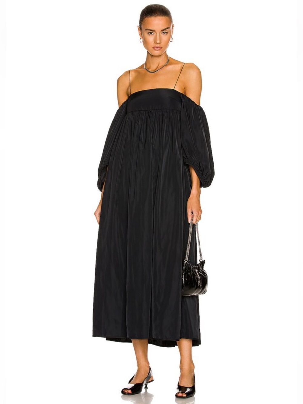 Cecilie Bahnsen Holly Off the Shoulder Dress Gown in Black Size US 8